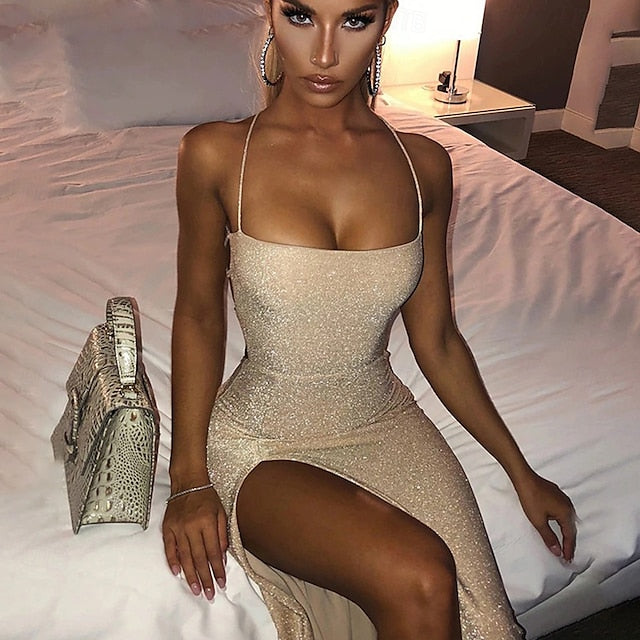 Women's Sheath Dress Party Dress Short Mini Dress Champagne