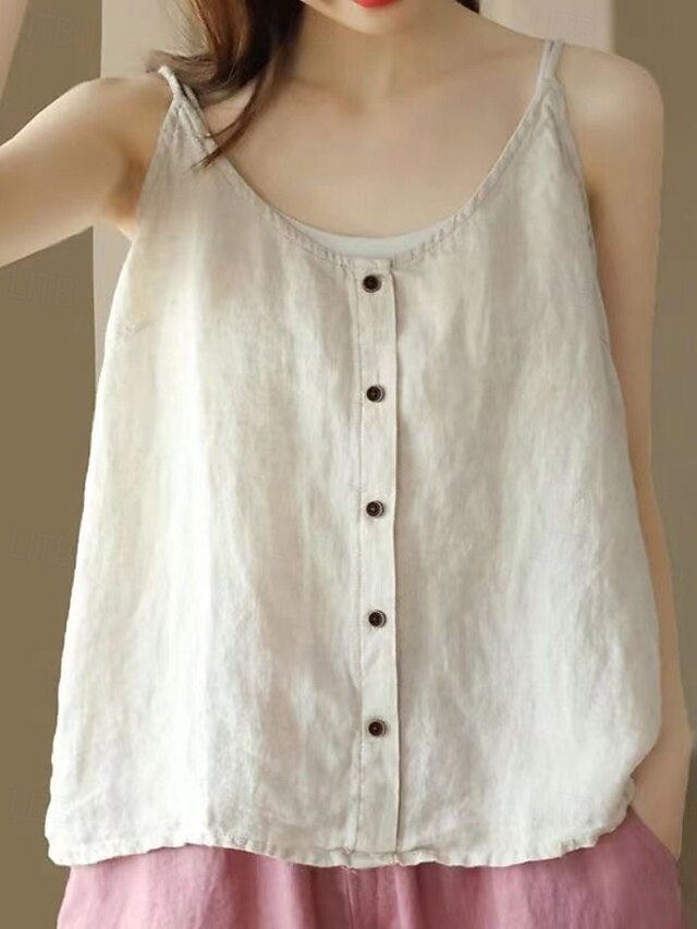 Tank Women's Shirts Blouse Top Linen Cotton Camisole