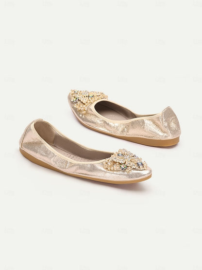 Crystal Gold Foldable with Flats Glitter Women's