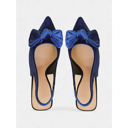 Slingback Women's Velvet Bow Blue with Heels Pointed Toe