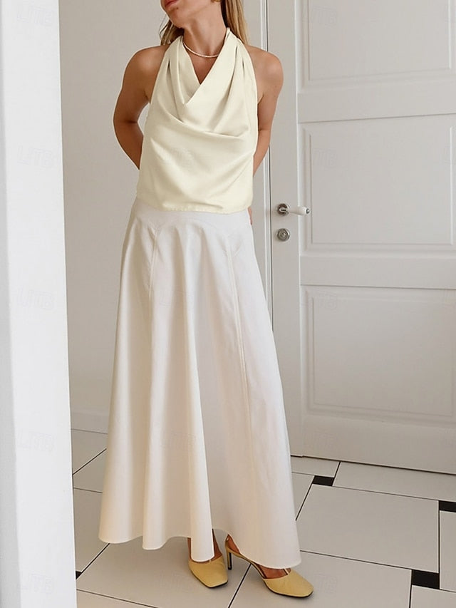 Women's Shirt Satin Shirt Blouse Sleeveless Shirt Backless