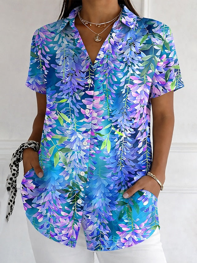Women's Shirt Buttons Print Floral Graphic Vintage Stylish
