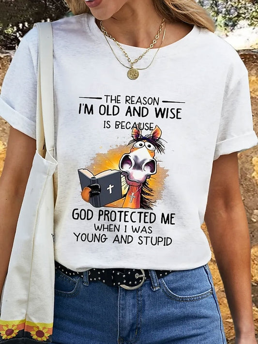 Women's T Shirt Print Graphic Letter Donkey Vintage Stylish
