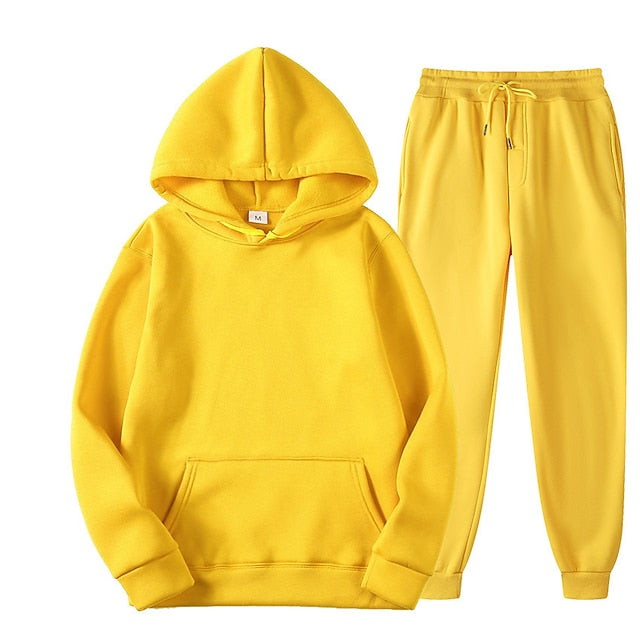 Women's Solid Color Hoodie Jogger Tracksuit Set Long Sleeve
