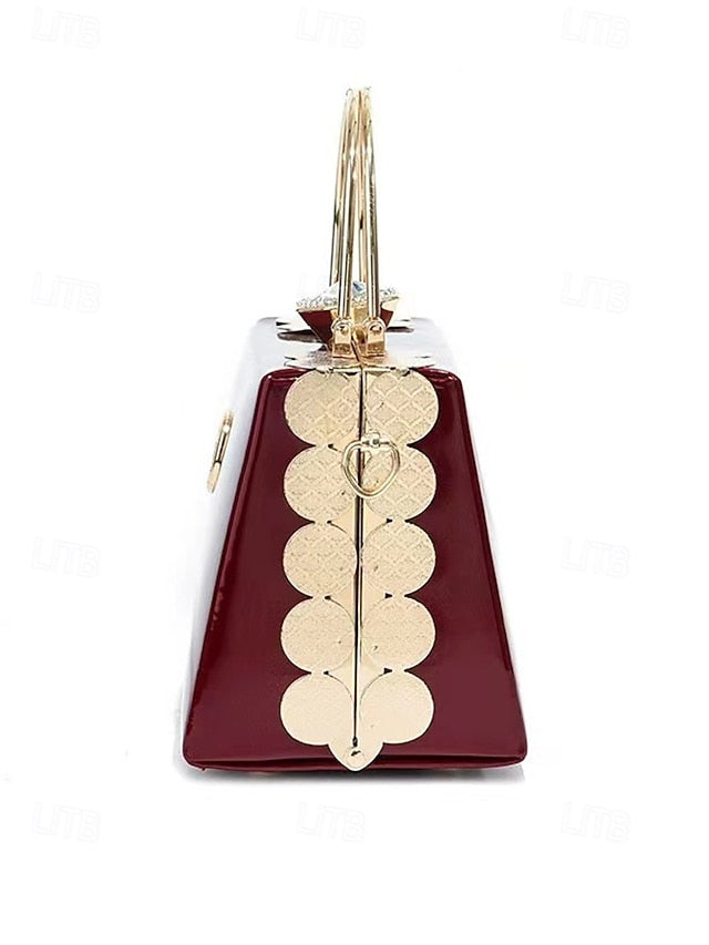 Burgundy with Evening Handbag Women's Patent Gold Leather