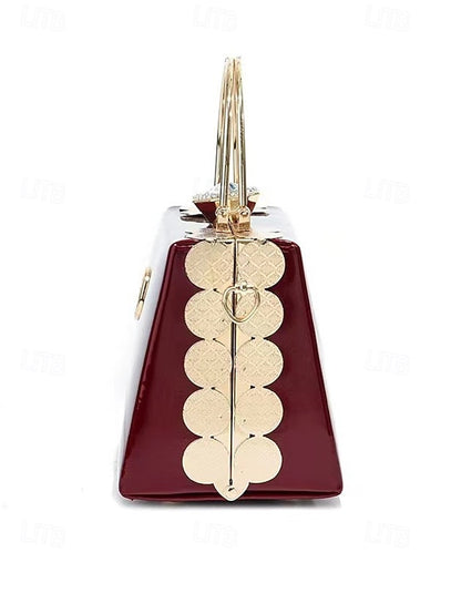 Burgundy with Evening Handbag Women's Patent Gold Leather