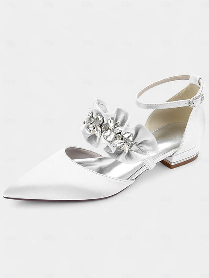 with Rhinestone Flats Women's Satin Black Pointed-Toe