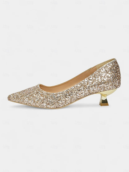 - Toe Heel Pointed Women's Glitter Low Sparkly Pumps