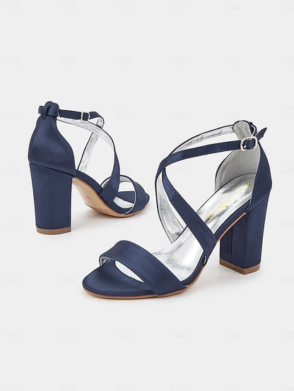 Heel Satin Elegant – Block Women's Strappy Sandals
