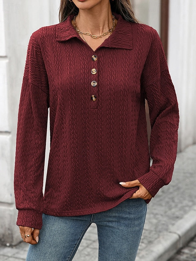 Women's Pullover Sweatshirt Buttons Plain Streetwear Casual