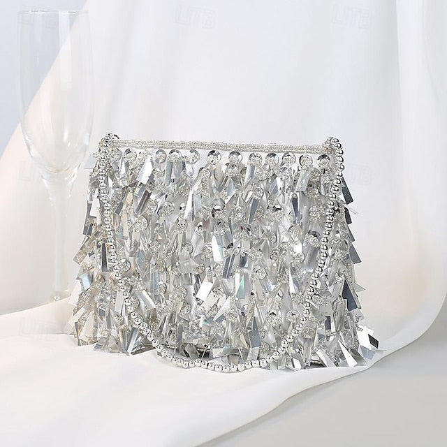 Black Clutch Luxurious and with Crystal Fringe Evening Sparkling