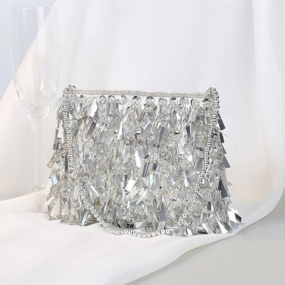 Black Clutch Luxurious and with Crystal Fringe Evening Sparkling