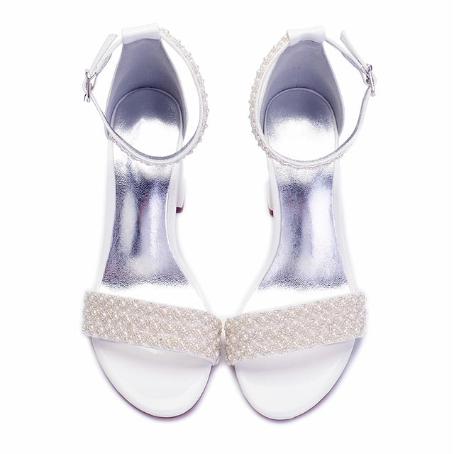 Strap Ivory Women's White Embellished Pearl Ankle Block