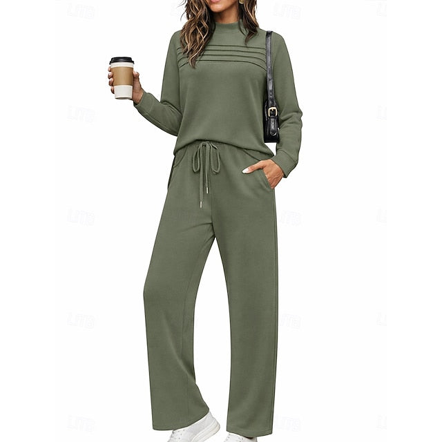 Women's Tracksuit Pants Sets Long Sleeve Crew Neck Plain
