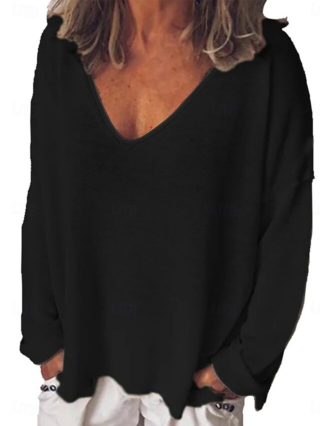 Women's Blouse Solid Color Stylish Casual Long Sleeve V