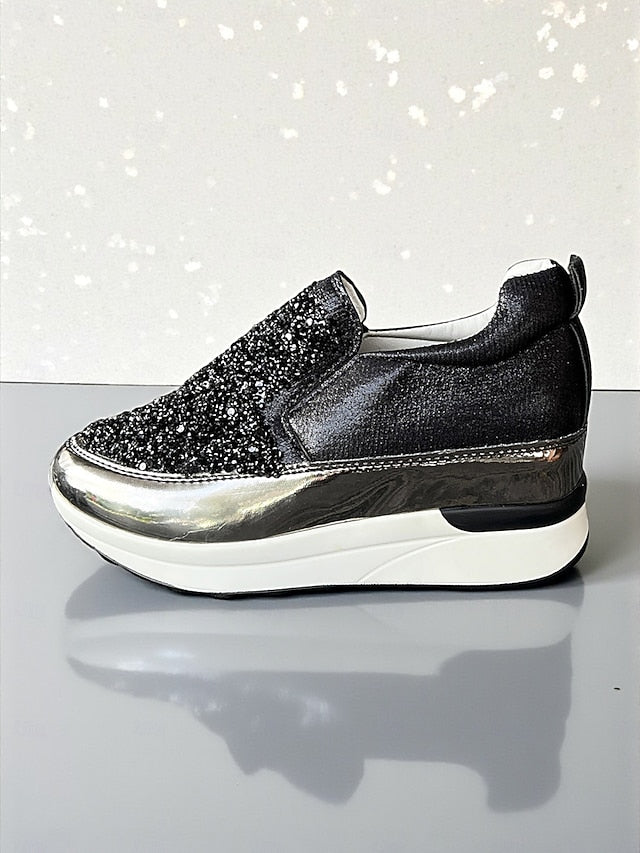 Slip-On Sneakers Women's Glitter with Metallic Black