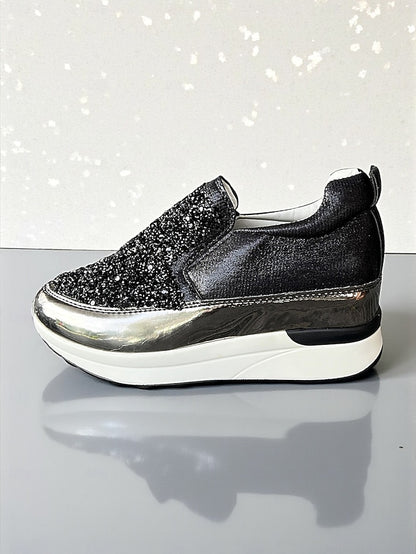 Slip-On Sneakers Women's Glitter with Metallic Black