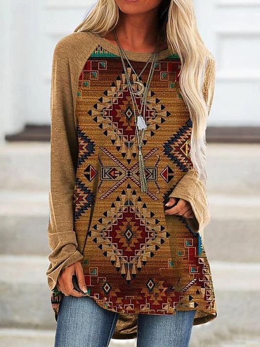 Women's T Shirt Print Graphic Tribal Vintage Stylish Casual