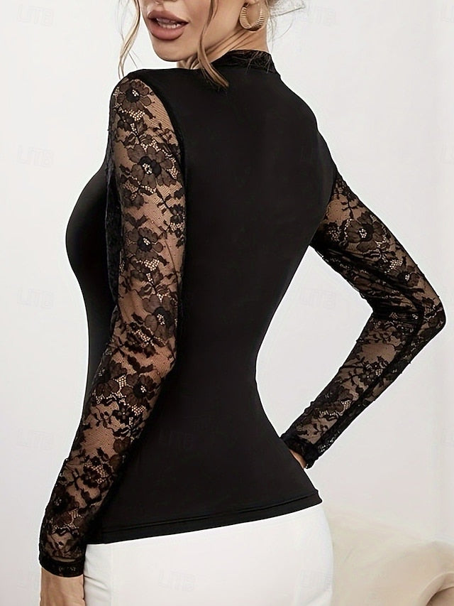 Women's Lace Splicing Top Blouse Lace Patchwork Plain