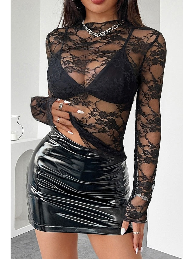 Women's Lace Shirt Blouse Lace Plain Stylish Modern Long
