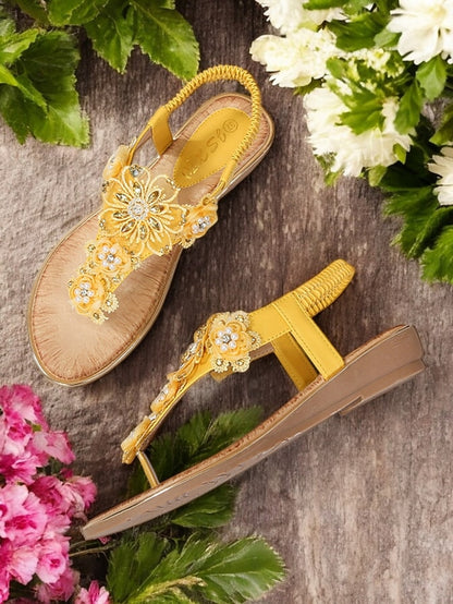 T-Strap Embellished Floral Lace Pink – Sandals Women's