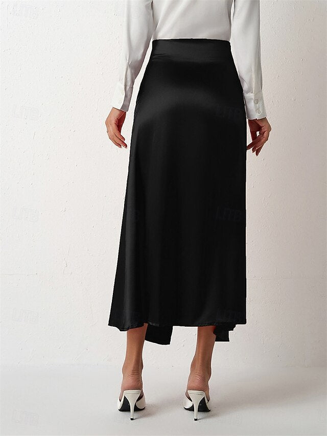 Women's Satin Skirts Elegant Vintage Fashion Casual Midi