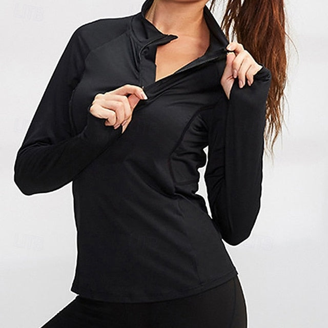 Women's Running T-Shirt Zipper Long Sleeve Zip Top Casual