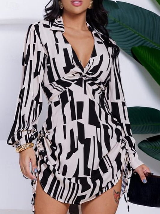 Women's Sheath Dress Geometric Drawstring Asymmetrical Hem
