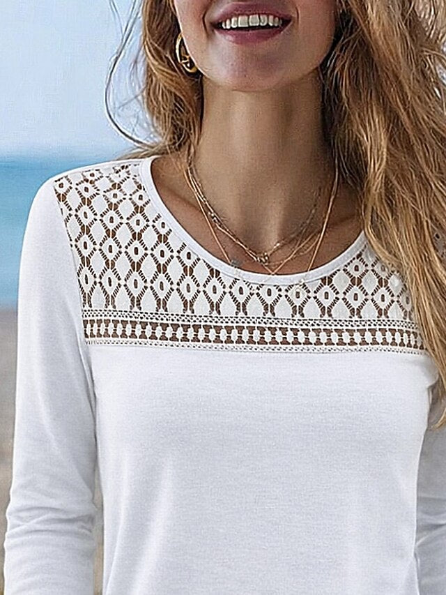 Women's Blouse Lace Patchwork Solid Color Active Stylish