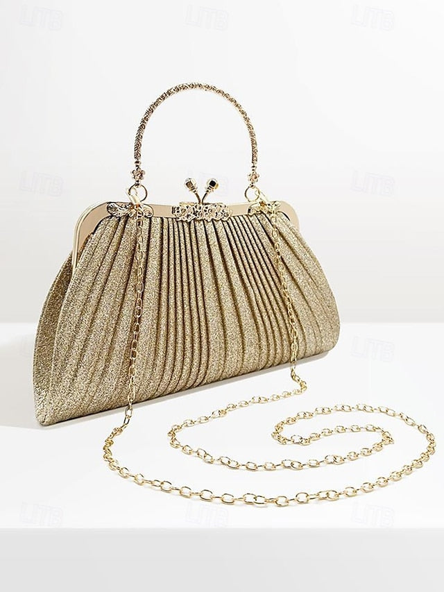 Glitter Clutch Pleated Vintage with Purse Evening Women's
