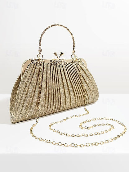 Glitter Clutch Pleated Vintage with Purse Evening Women's
