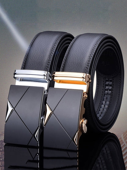 Elegant Belt Adjustable with Metal Men's Black Leather