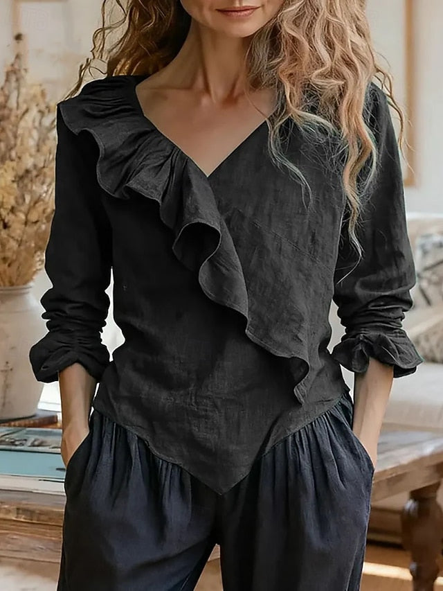 Women's Blouse Ruffle Patchwork Plain Vintage Stylish Long