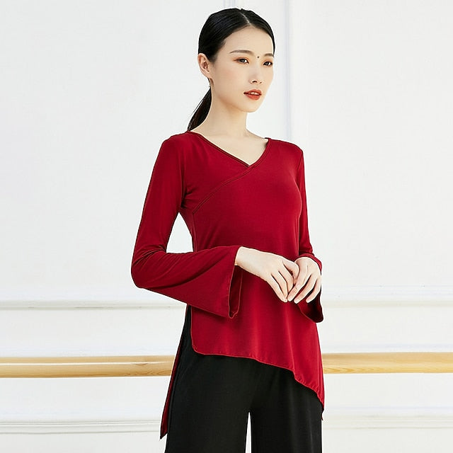 Breathable Ballet Top Split Ruching Solid Women's Training