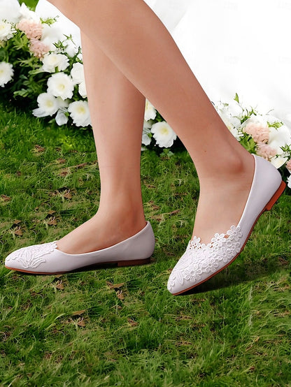 White Women's Brides Elegant – for Ballet Flats Lace