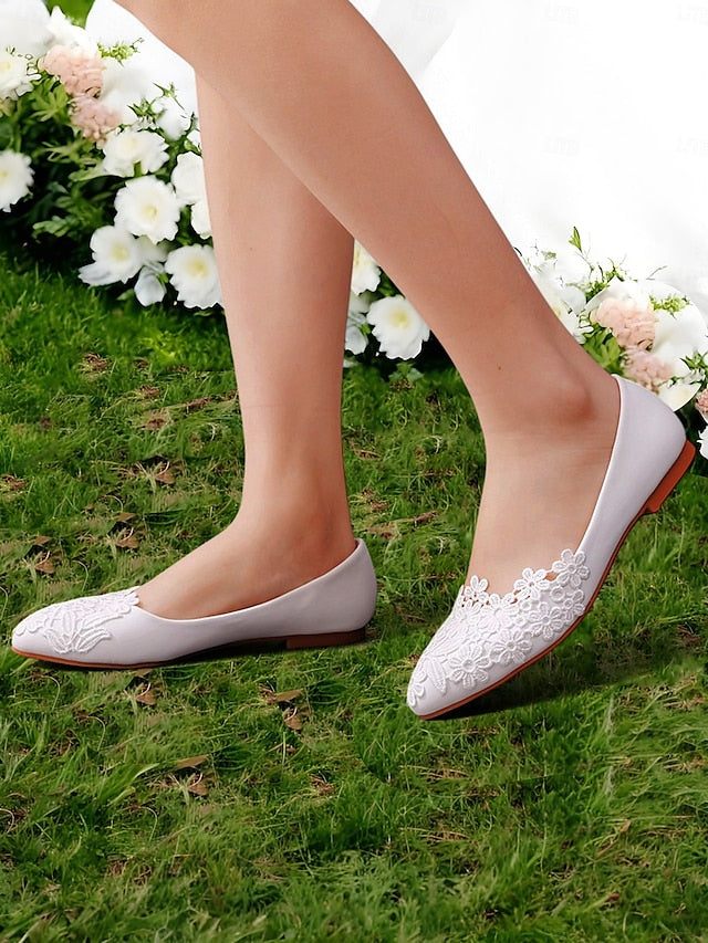 for Flats White Brides – Lace Elegant Ballet Women's