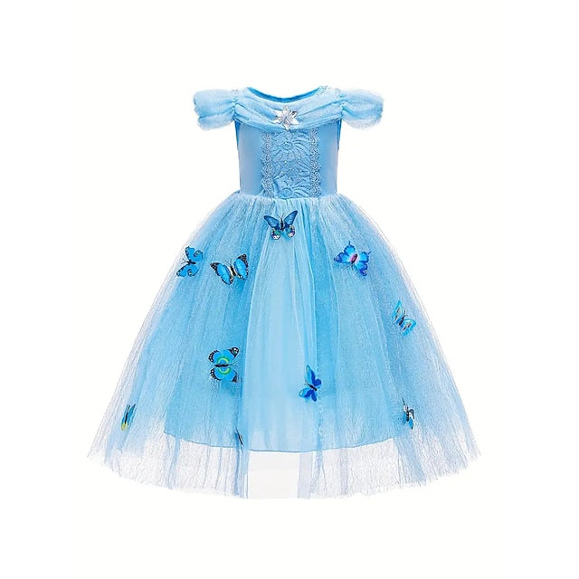 Girl Elsa Party Costume Tulle Theme Princess Frozen Flower Dress