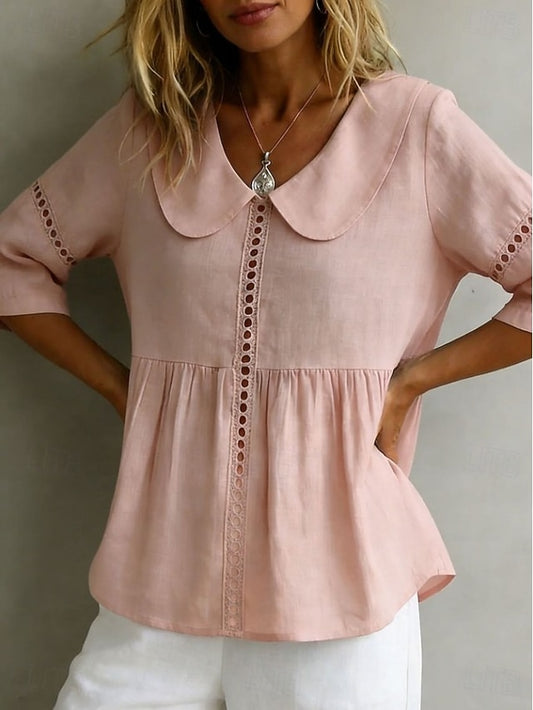 Women's Shirt Lace Patchwork Vintage Stylish Peter Pan