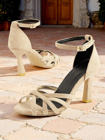 Suede – Elegant Heels Nude 1950s Women's Ankle Strappy