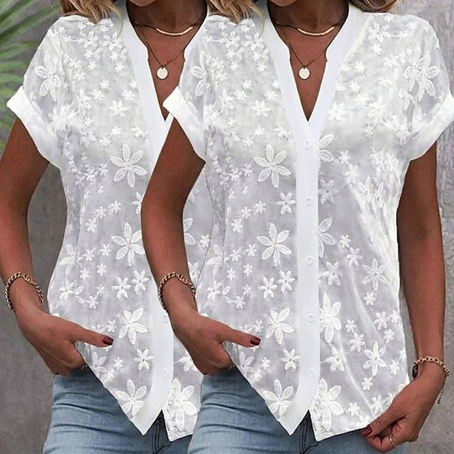 Multi Packs 2pcs Women's V Neck Short Sleeve White Shirt