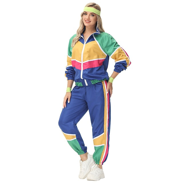 Retro Vintage 1980s Workout Outfits Cosplay Patchwork Fancy