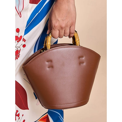 Brown Bamboo Leather Bucket Bag Handle with Women's