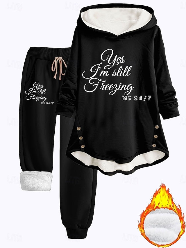 Women's 2 Pieces Fluffy Pyjama Set Long Sleeve Top and Pant