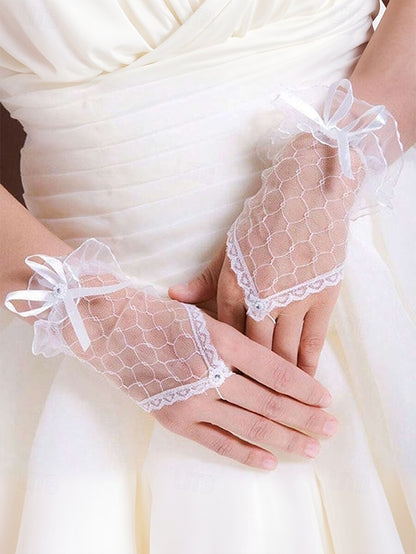 White – Lace Gloves Fingerless Bridal Elegant Wedding