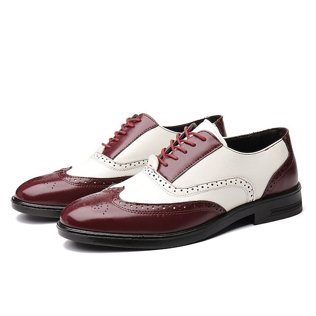 Burgundy Oxford Men's Wingtip Brogue Shoes White and