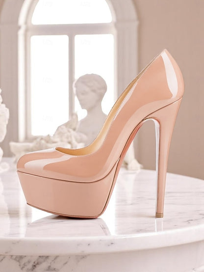 Patent Heels with Women's Platform Black Pointed-Toe and