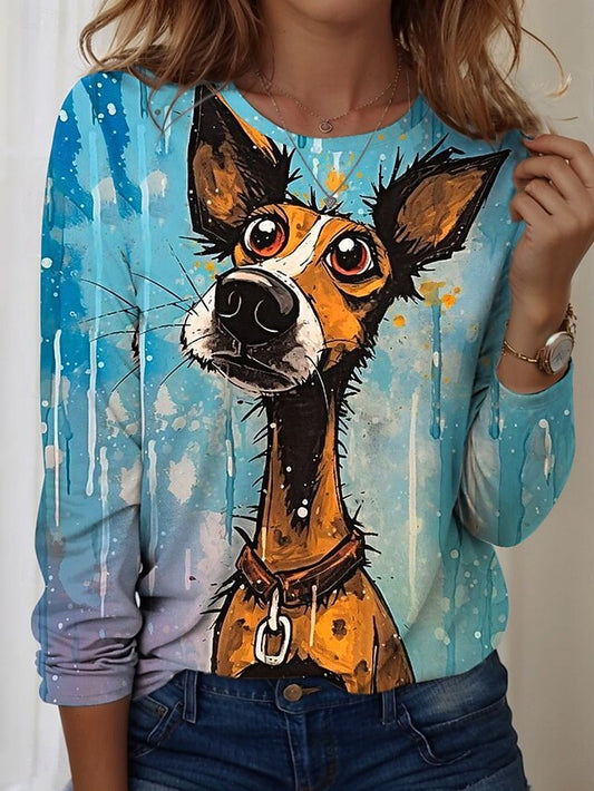 Women's T shirt Crew Neck Long Sleeve Tunic Graphic Animal