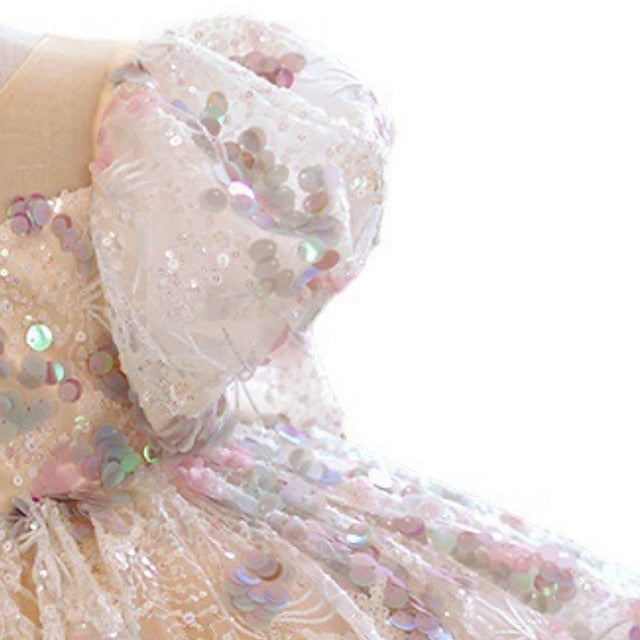 Solid Sleeve Color Kids Short Girls' Party Dress