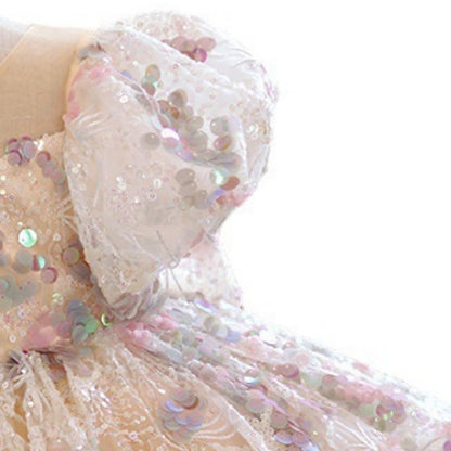 Solid Sleeve Color Kids Short Girls' Party Dress