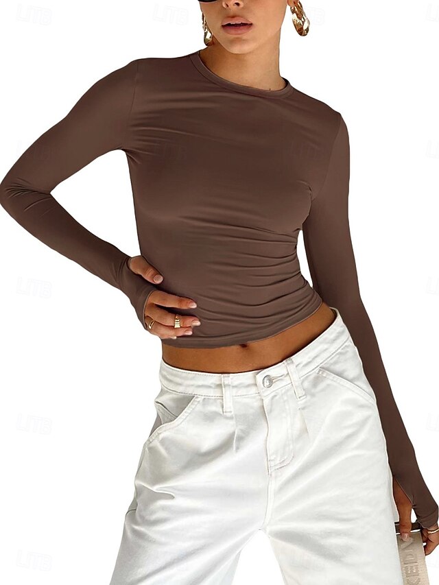 Women's T Shirt Long Cotton Top Tee Top Solid Color Fashion